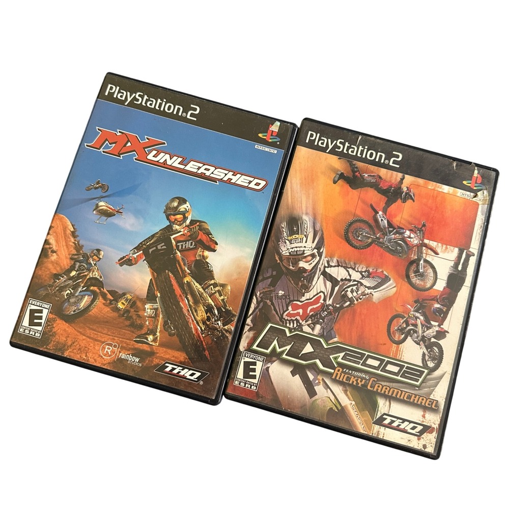 PS2 Lot MX Unleashed and MX 2002 Ricky Carmichael Bundle THQ CIB Black Label